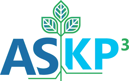 The askp3 logo is blue and green with leaves on it.