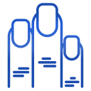 A blue icon of three fingers with different lengths of nails.