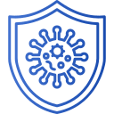 A shield with a virus inside of it.