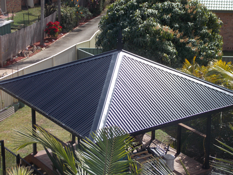 An Aerial View Of A Gazebo With A Black Roof — Rooftech Roofing Services in Ballina, NSW
