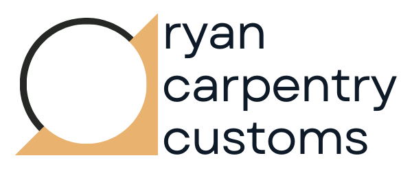 Logo: Black circle and tan triangle, "ryan carpentry customs" in black text.