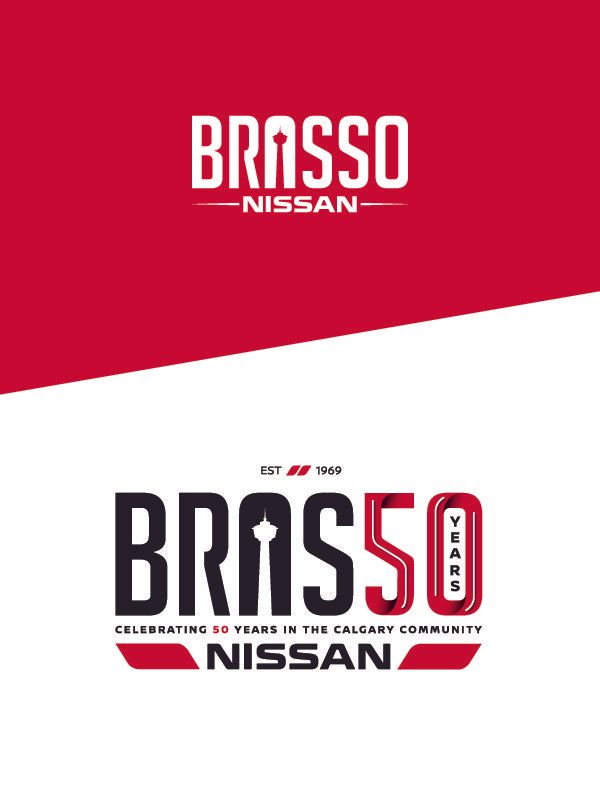 The logo for brasso nissan is on a red and white background.