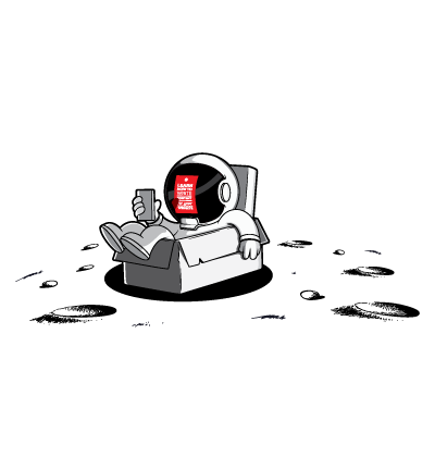 A cartoon of an astronaut sitting in a box on the moon.