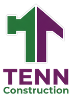 Logo: Green and purple hammer-shaped arrow above "TENN Construction" in purple, "Construction" in green.