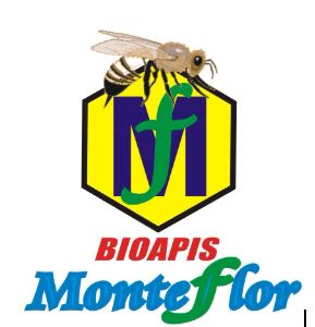 Un logotipo para Bioapis Monteflor con una abeja.