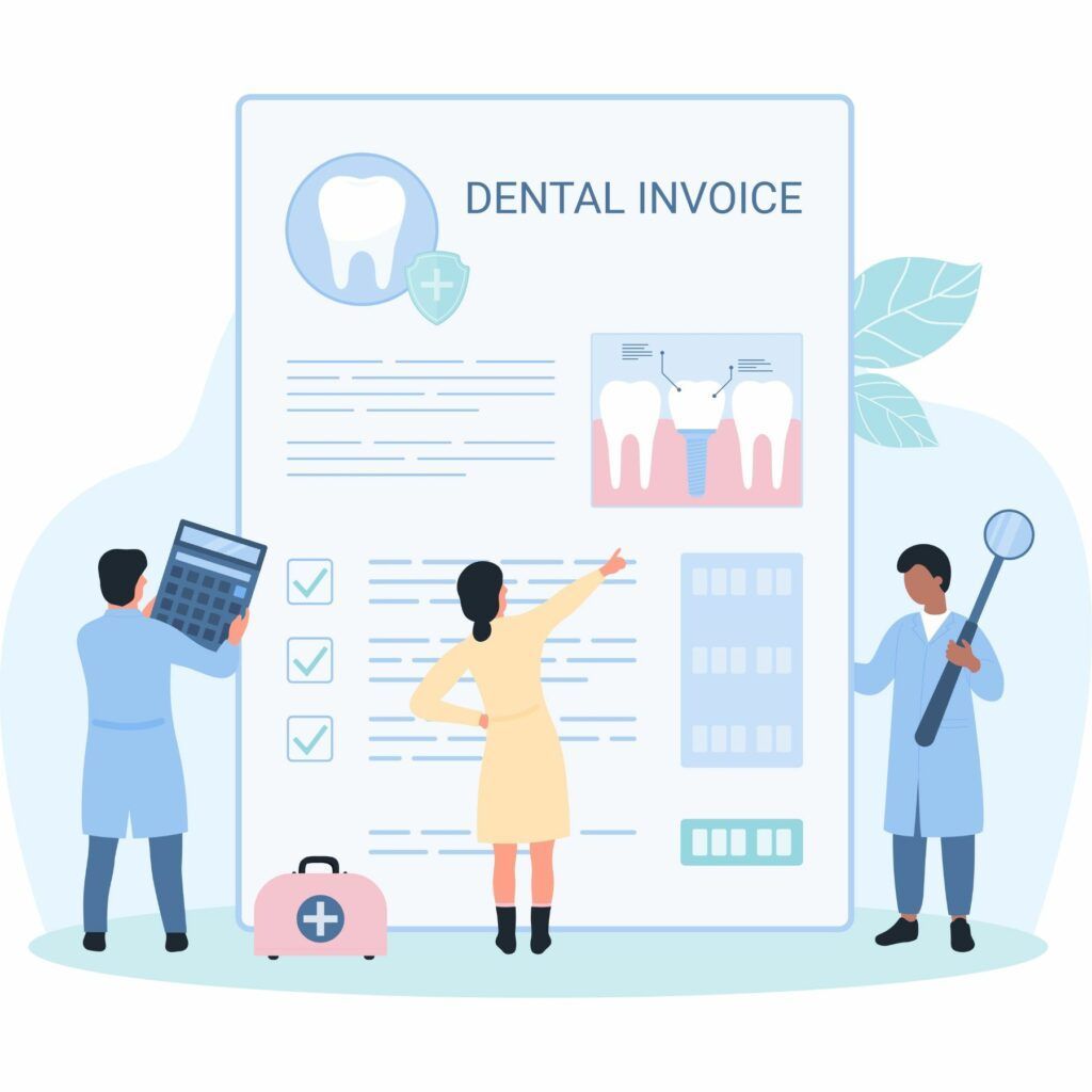 A group of dentists are working on a dental invoice.