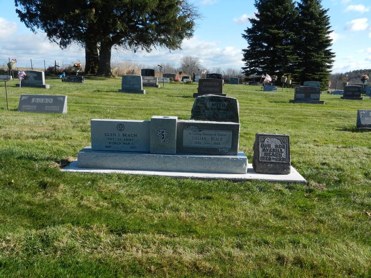 A cemetery with lots of graves and a tree in the background