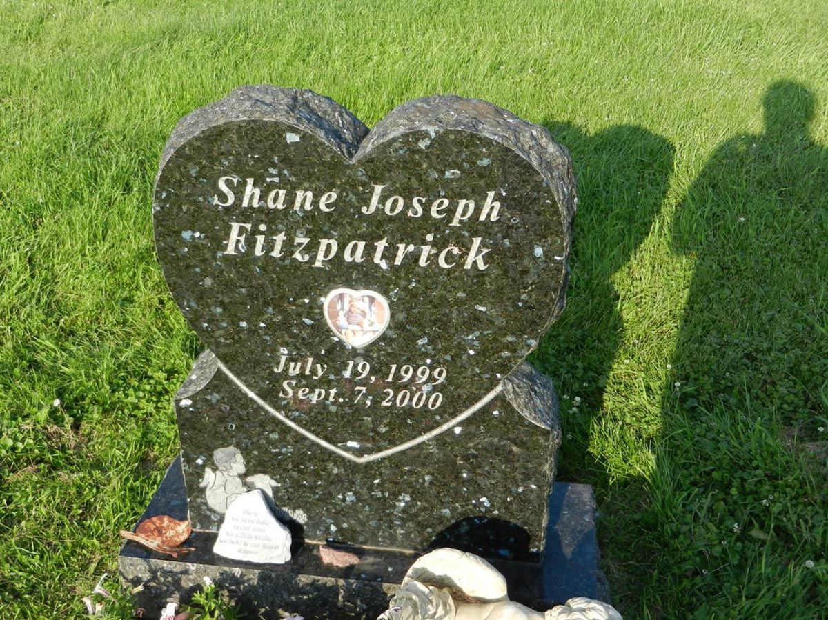 A gravestone in the shape of a heart for shane joseph fitzpatrick