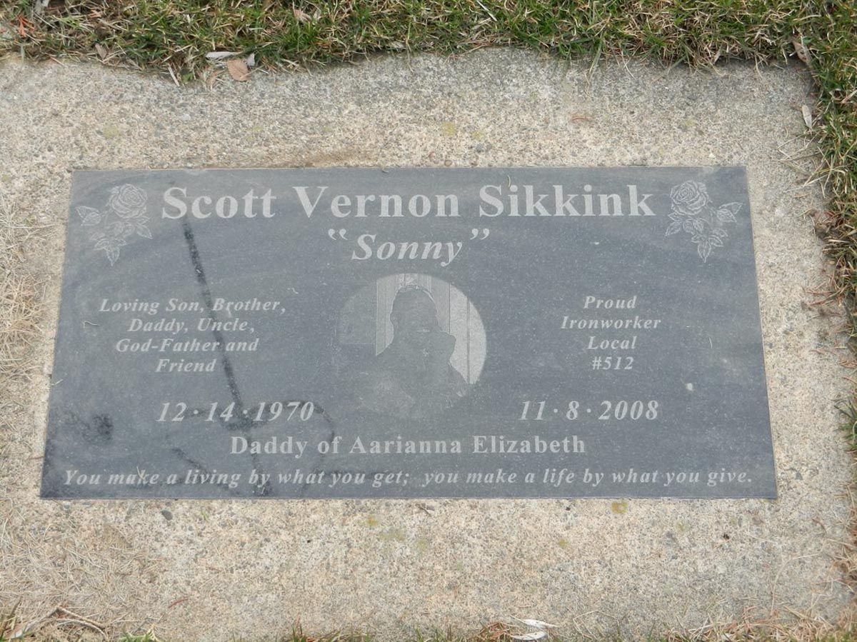 A gravestone for scott vernon sikkink sonny