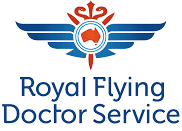 The logo for royal flying doctor service is blue and red.