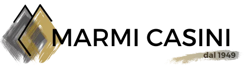 Logo per Marmi Casini, caratterizzato da forme di diamanti sovrapposte e testo.