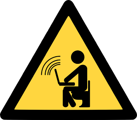 Sign of a person in the toilet with a computer