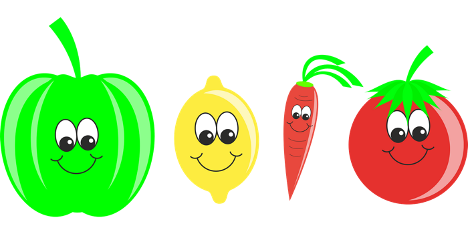 Cartoon fruits and veggies