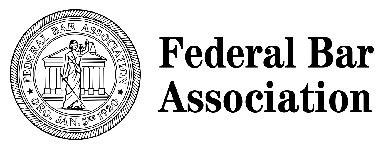 A black and white logo for the federal bar association.