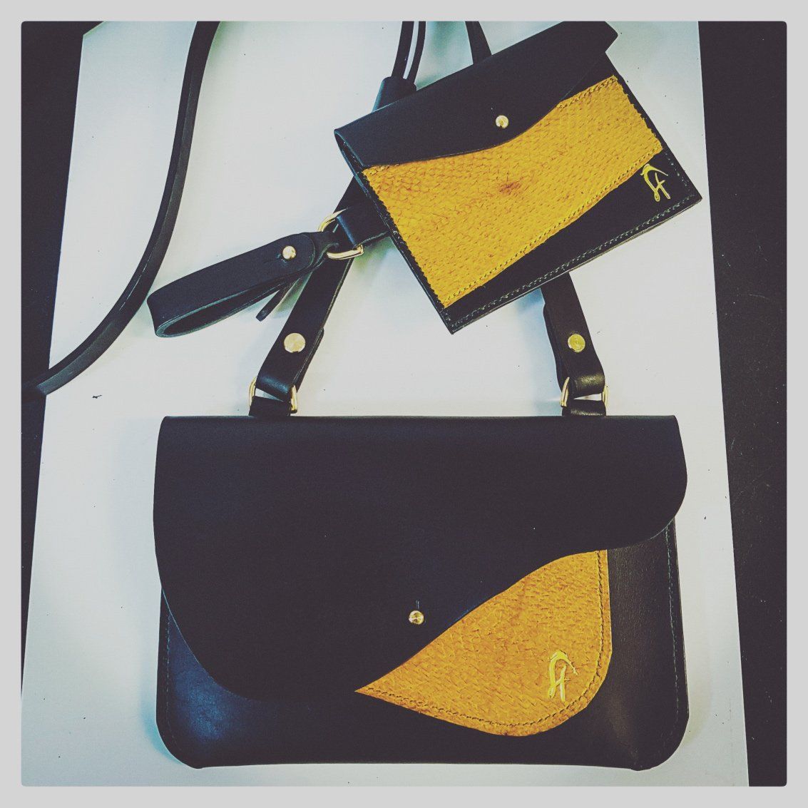 Kelly Espindola - Black Leather and Yellow Icelandic Salmon Leather Purse & Bag