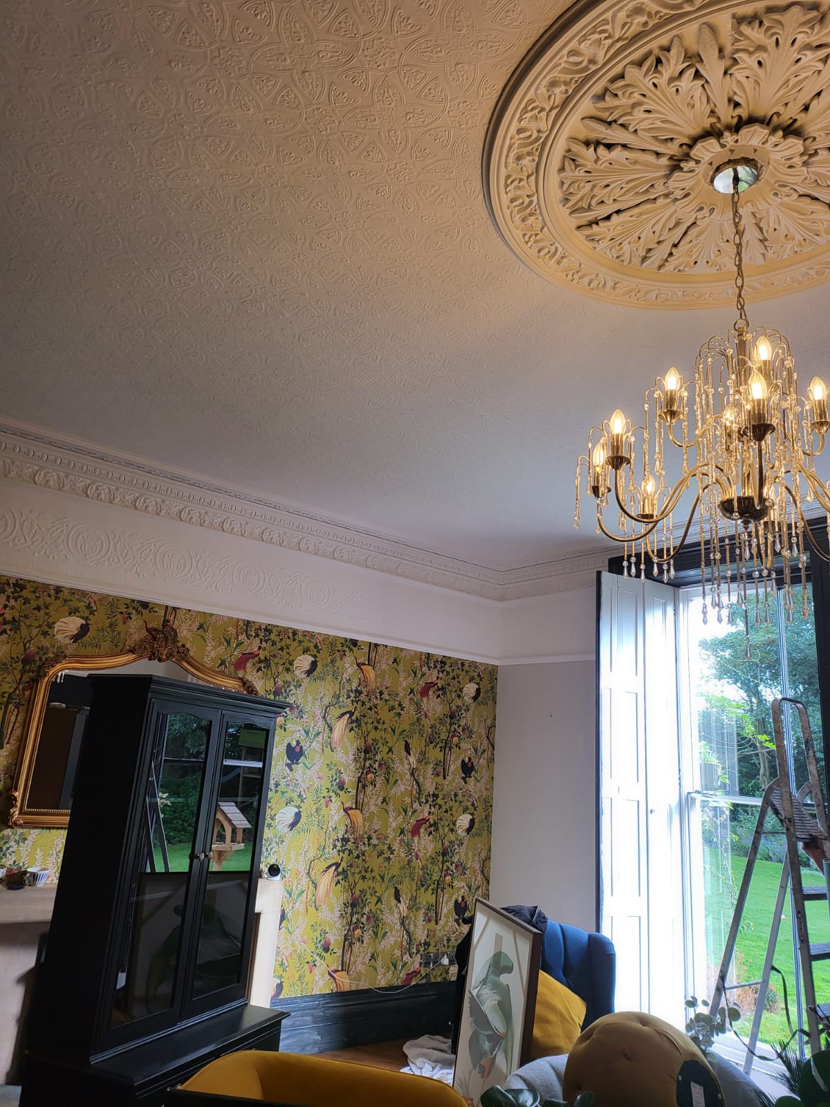 picture of a feature wall with designer wallpaper by painters and decorators Derby