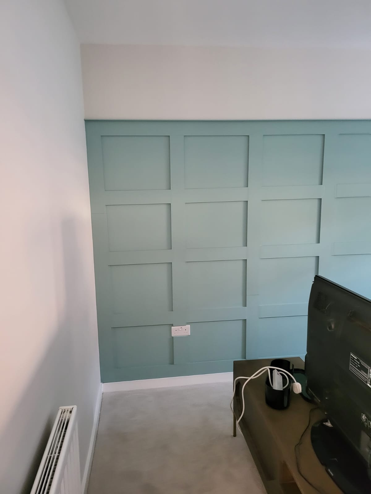 Wood panelling painted in duck egg by painters and decorators Derby