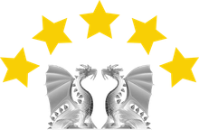 Two dragons are standing next to each other with stars around them