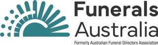 Logo for Funerals Australia, featuring a teal, sun-like stylized icon next to the text 