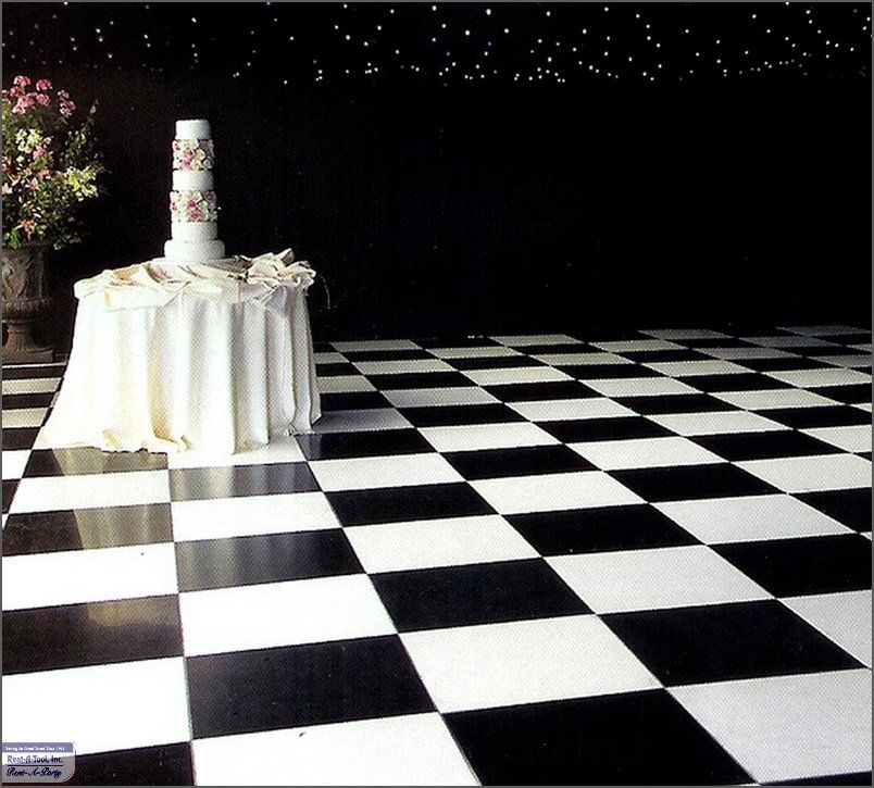 Black And White Stripe Floor With White Table and Cake — Myrtle Beach, SC — Rent-A-Party