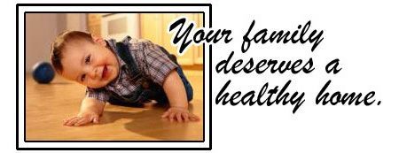 A baby is crawling on the floor with the words `` your family deserves a healthy home ''.