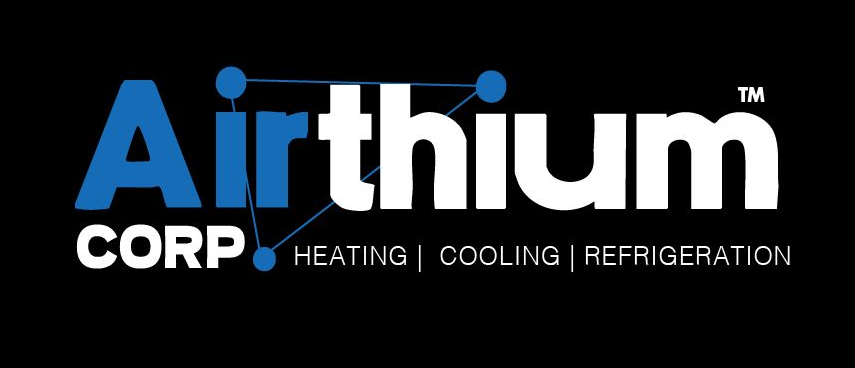 Logo for Airthium Corp in blue and white, featuring a geometric triangle graphic above the text