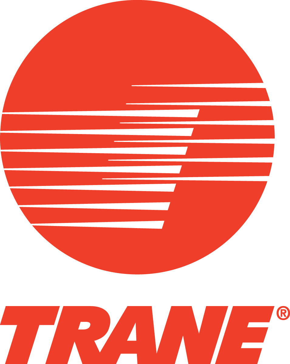 The Trane logo featuring a red circle with white horizontal lines cut through the center, with the word