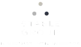 A logo featuring three circles arranged in a triangle—one beige, one gray, and one dark blue—above white text.