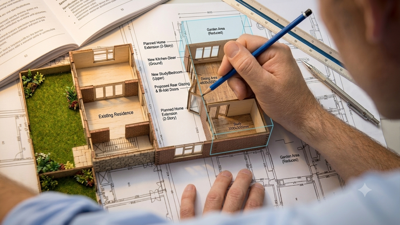 A 3d house plan of an extension being planned
