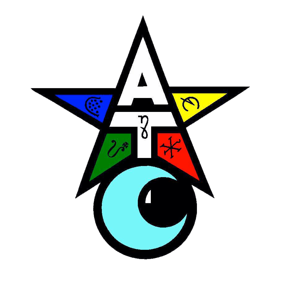 Aquarian Tabernacle Church symbol with a star, Moon, and ATC.