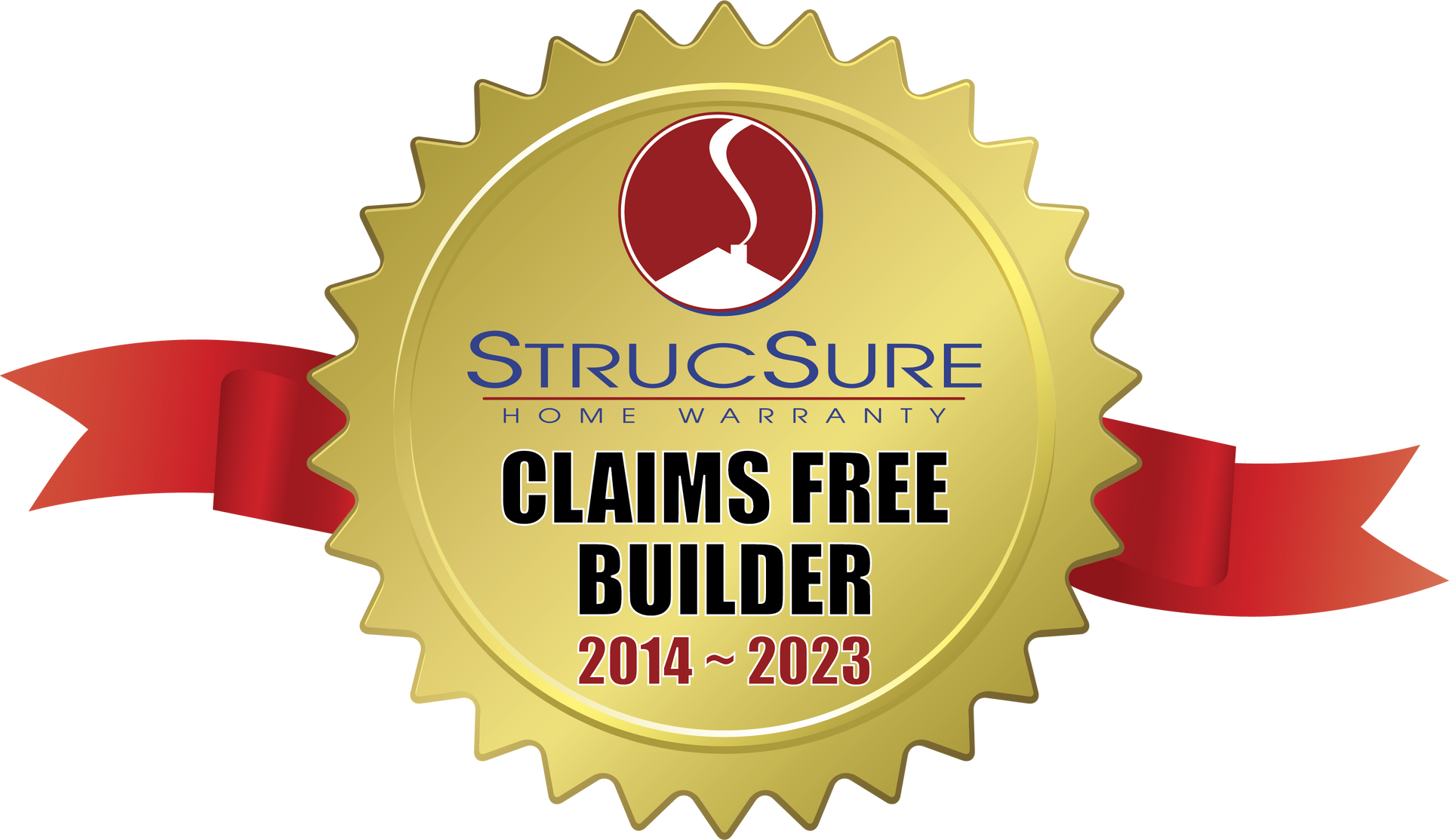 A gold seal that says claims free builder 2014 - 2023