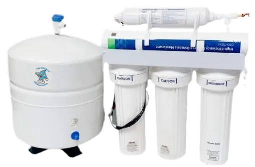 a reverse osmosis water filter is sitting next to a tank on a white background .