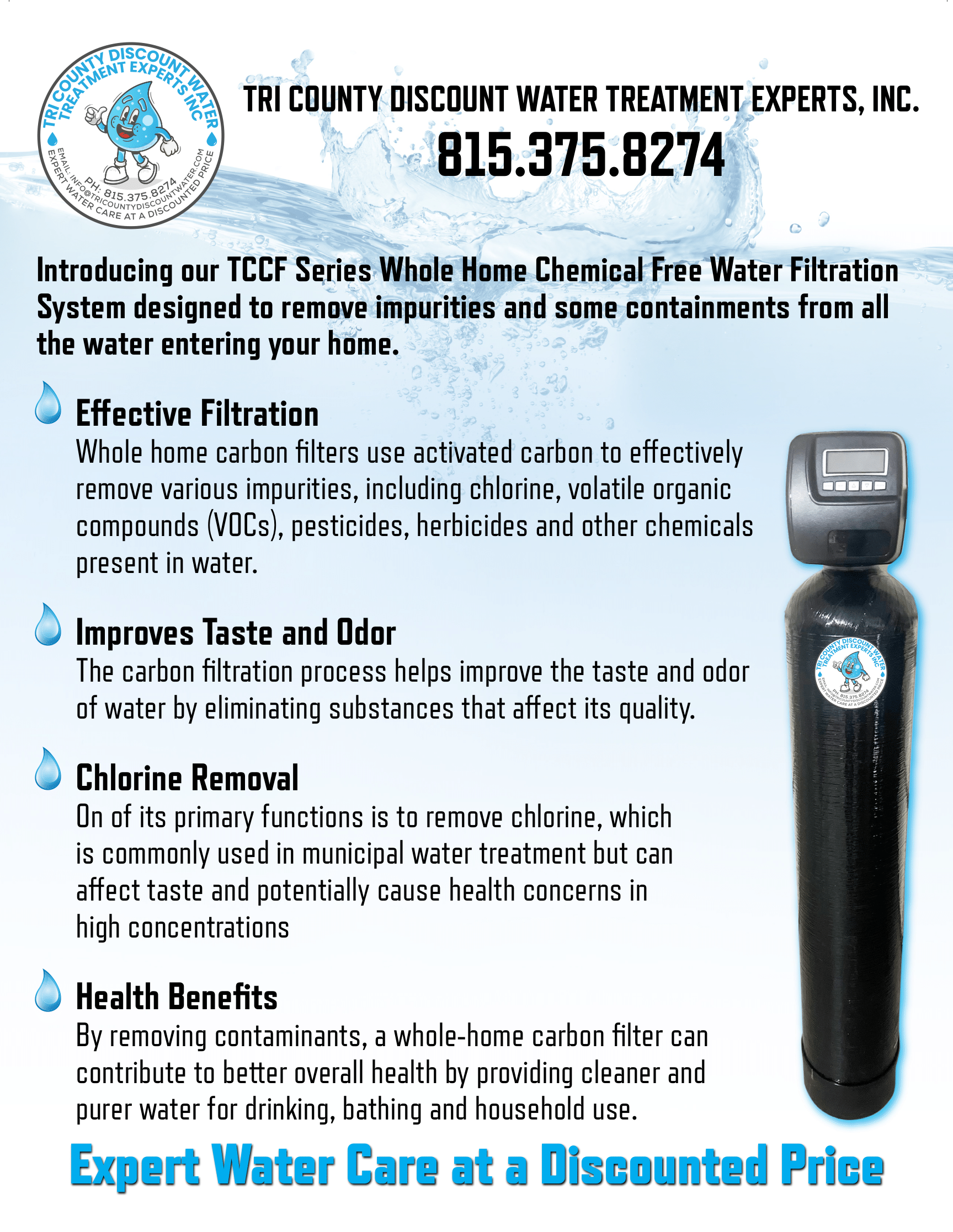 Image of a brochure page describing whole home water filtration systems
