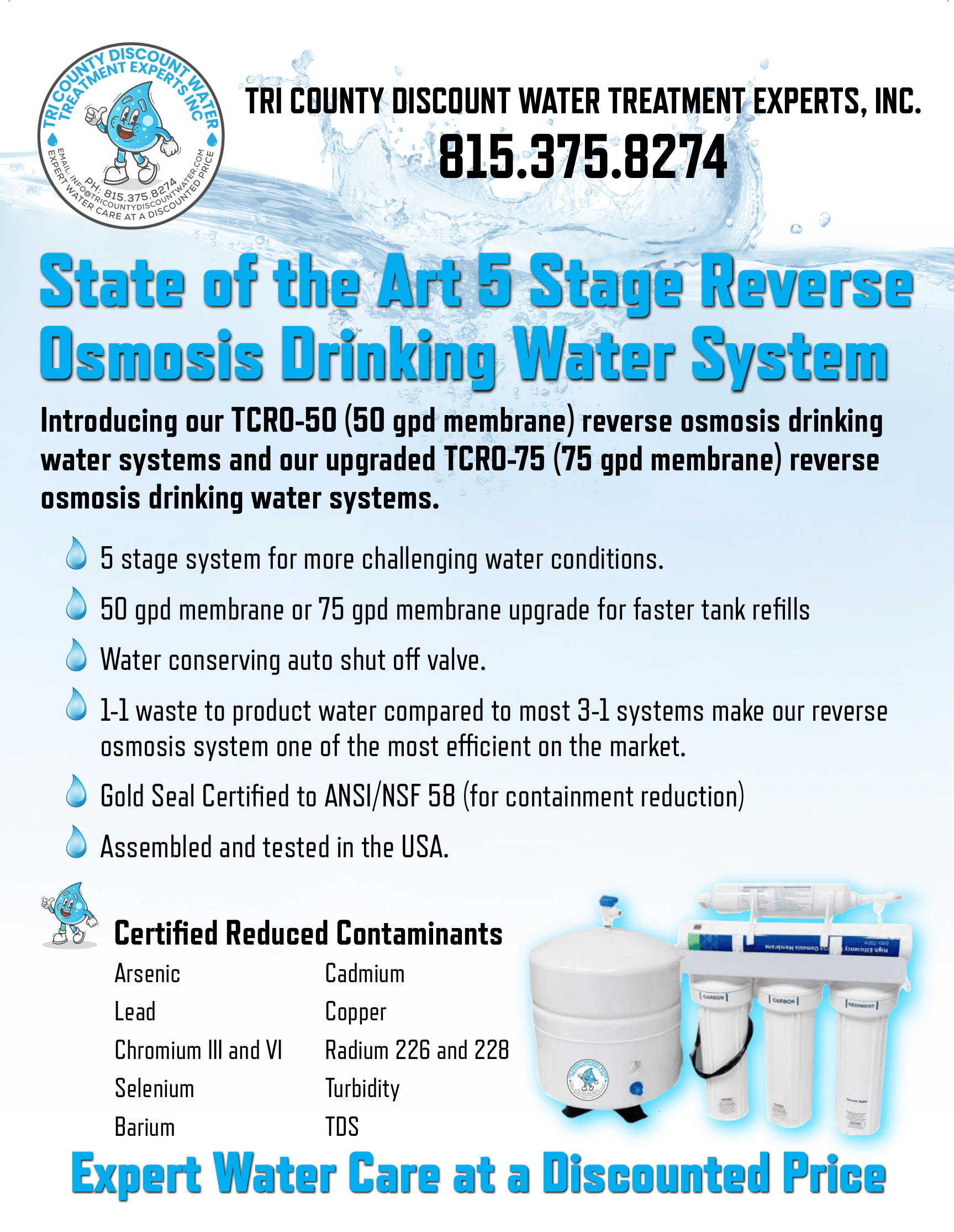 Image of a brochure page describing a reverse osmosis drinking water system