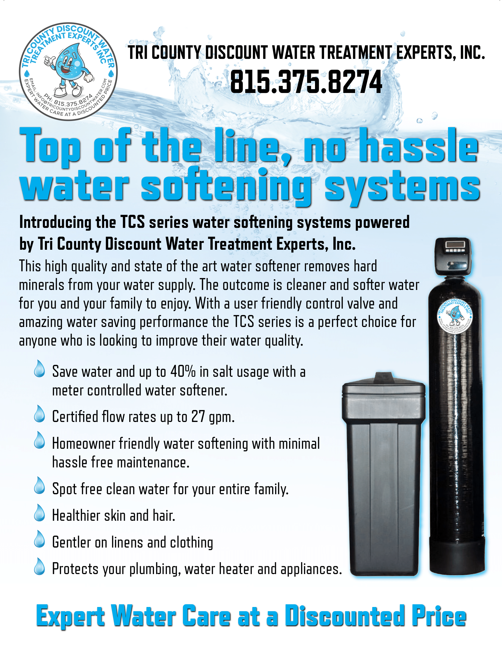 Image of a brochure page describing water softening systems