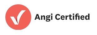 Logo for Angi certified with a check mark in a red circle 