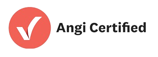 a logo for angi certified with a check mark in a red circle .