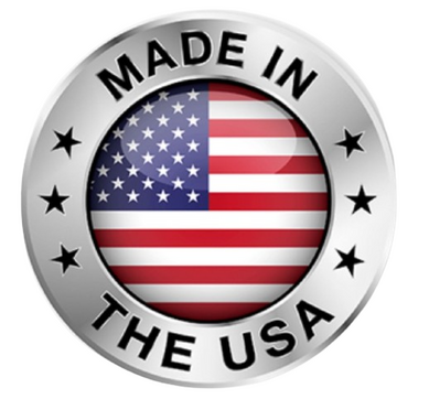 A circle label that says Made In The USA around the border with an American flag in the center