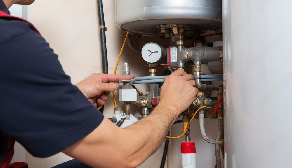 A technician carefully examines an air conditioner using a digital multimeter to diagnose and troubleshoot potential issues.