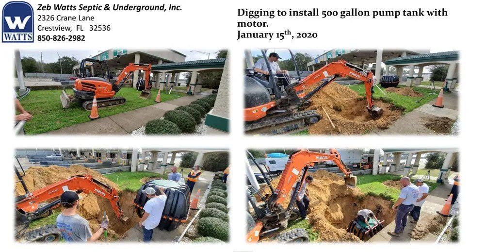 Excavation for a 500 Gallon Septic Tank — Crestview, FL — Zeb Watts Septic