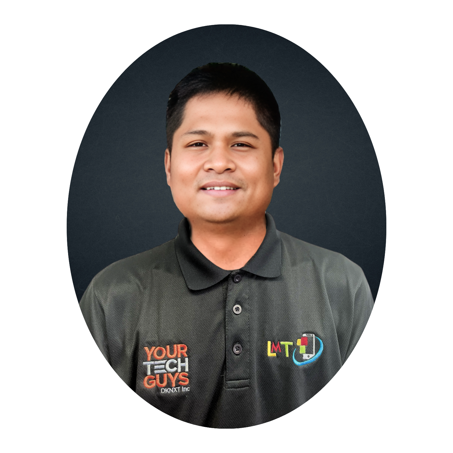 Man in a black polo shirt with the logo