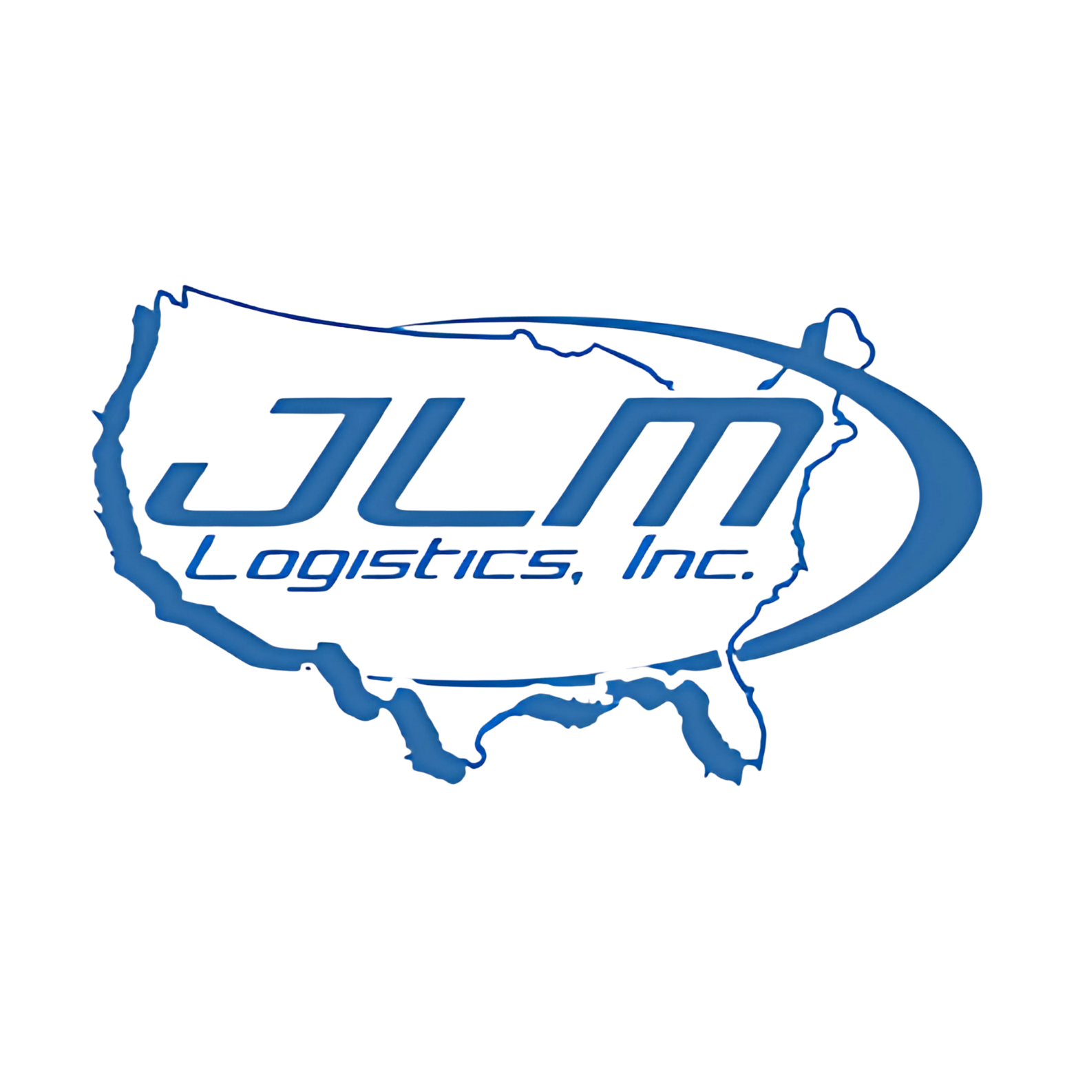 Logo for JLM Logistics, Inc., featuring the outline of the United States in blue, with