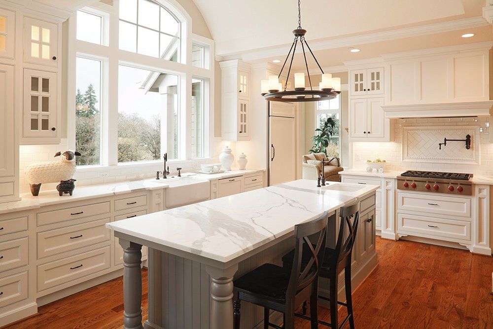 Kitchen With Marble Countertop — Medford, OR — Gary Smith Custom Cabinet Shop