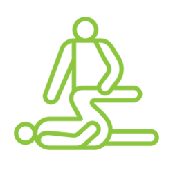 A green line drawing of a person giving a massage to another person.