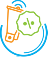 Orange phone with Wi-Fi symbol and green discount tag inside a blue circle.