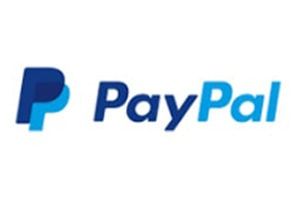 A blue and white paypal logo on a white background