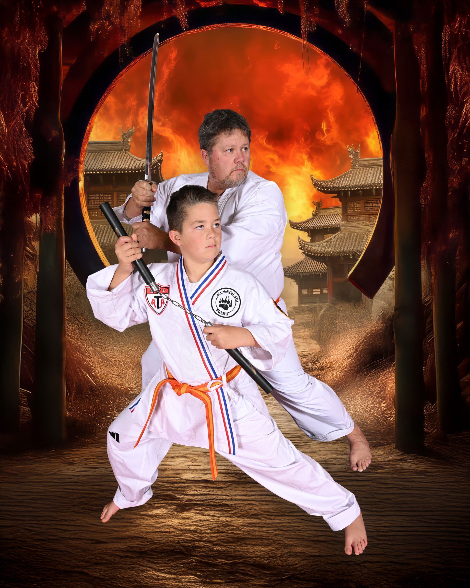 Father and son training together in Taekwondo at Kalispell ATA