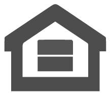 Gray house icon with rectangular window divided into two sections.