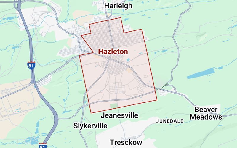 Map of Hazelton, PA and surrounding region
