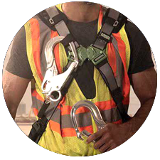 MSA Safety fall protection harness keeping the construction worker safe.